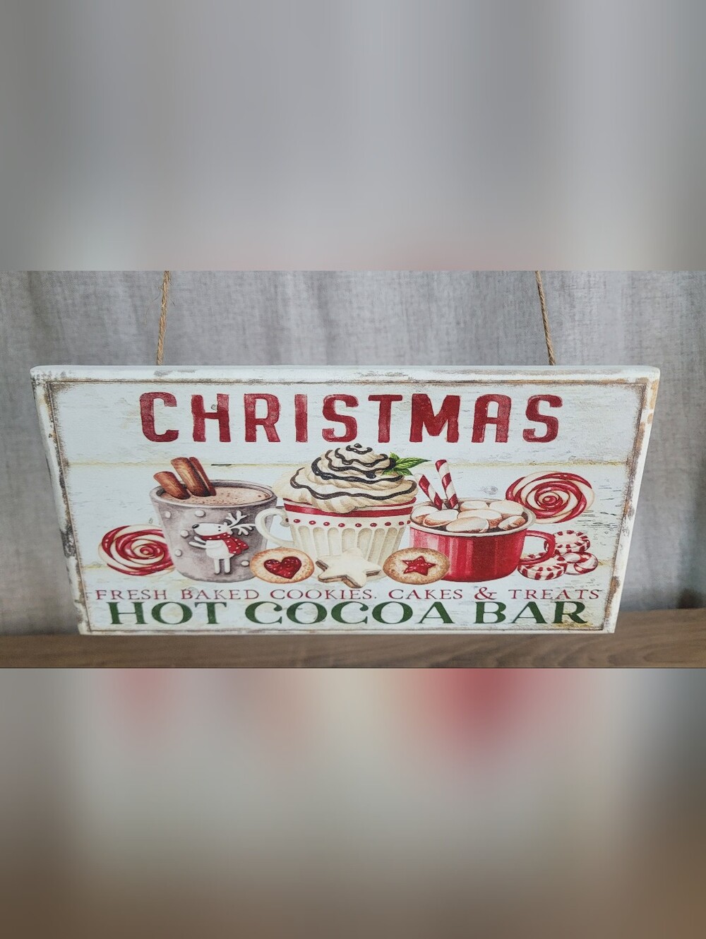 Christmas Hot Cocoa Bar Wall Sign - Red and Cream Holiday Decor